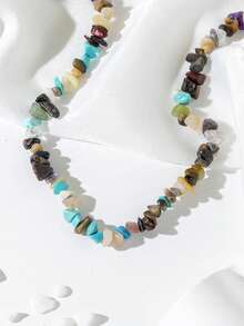 1pc Natural Stone Chip Necklace, Suitable For Women's Daily And Festival Wear - Multicolor - View 10