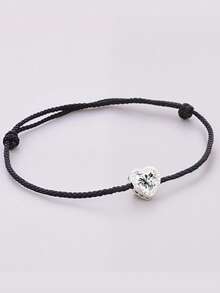 HuooNew Minimalist 925 Sterling Silver Heart Zirconia Inlaid Black Braided Adjustable Length Bracelet, Suitable For Daily Wear - Black - View 2