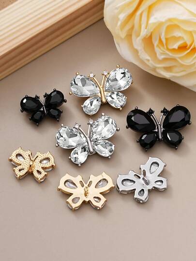 4pcs/Pack Butterfly Rhinestone Metal Buttons, DIY Fashion Accessories For Sweater, Coat, Jacket, Shirt, Suit, Scarf, Bouquet, Wedding Dress
