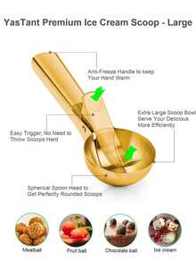 Golden/Silver Stainless Steel Ice Cream Scoop, Elastic Multifunctional Ice Cream Scoop, Creative Fruit Watermelon Ice Cream Scoop - Multicolor - View 3