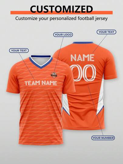 Bộ đồng phục bóng đá sọc cam tùy chỉnh dành cho tập luyện và thi đấu World Cup 2026. Những bộ đồng phục bóng đá này có thể được cá nhân hóa với tên, số, tên đội và logo đội (mặt trước/mặt sau), phù hợp cho tập luyện, thi đấu và các môn thể thao đồng đội.