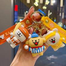 羽毛球运动卡通线条艺术小狗钥匙扣，可爱娃娃包挂饰，纪念小礼物 - 彩色 - 查看 4