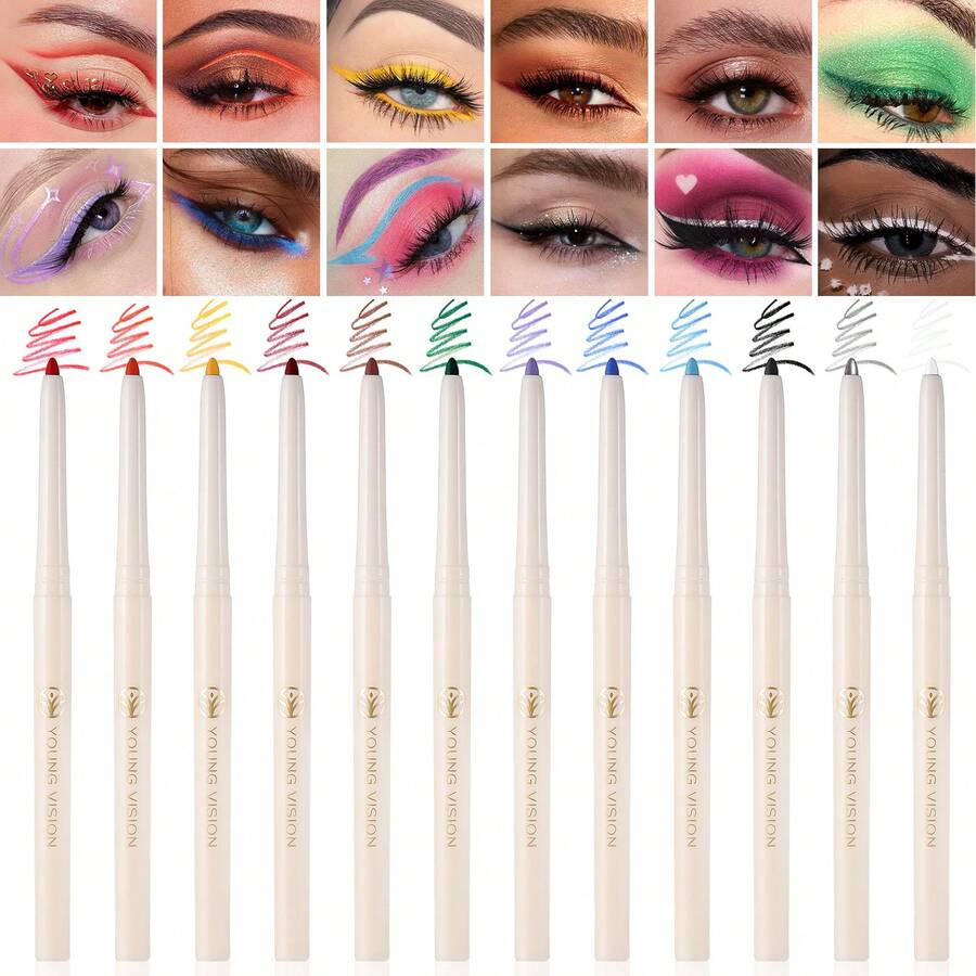 YOUNG VISION 1pc Colorful Pearl & Matte Eyeliner Gel Pencil, Waterproof Eyeshadow Pencil, Smooth Rotatable Eyeliner Pencil, Eyeshadow For Daily, Holiday, Party, Valentine's Day, Stage, Cosplay, Portable Eye Makeup - 彩色 - 查看 1