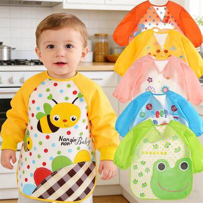 2pcs/Set Newborn Reversible Feeding Smock, Baby Bib Apron For Boys & Girls