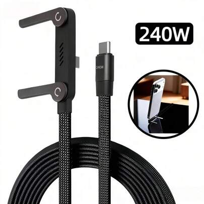 1 pieza Cable de datos plegable de carga rápida de 240W, PD, trenzado, interfaz Tipo-C, compatible con Apple, tabletas y teléfonos inteligentes, 1.5m, negro
