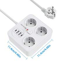 HITRENDS 7-In-1 Rapid Charging Socket Board, 3AC + 4USB (2 Type-C) One-Button Control Switch, Equipped With A Mobile Phone Stand, European Standard, Contact/Overload Protection Function, Wall-Mounted/Desk-Mounted Dual-Purpose Extension Socket - EU E Type Plug(220-240V) - View 5