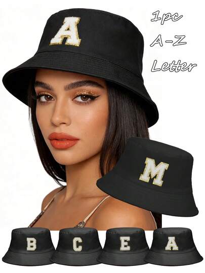 1pc Women's A-Z Letter Bucket Hat, UV Protection Foldable Bucket Hat,Breathable Lightweight Sun Cap,Suitable For Outdoor Hiking Beach Vacation Daily Casual