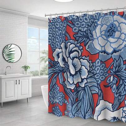1件装抽象花卉图案浴帘，复古植物花卉印花浴帘，适用于各种房间装饰隔断，浴室配件装饰浴帘，浴缸帘