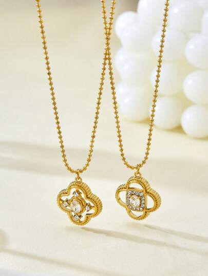 TONSI 1件18K镀金不锈钢四叶草吊坠项链，优雅别致，百搭奢华，适合女性日常、派对、节日等场合佩戴，是送给朋友、女友、爱人的绝佳礼物。