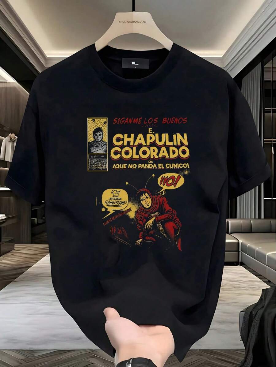 Camiseta Chapulín Colorado, Retro Mexicano, Icono TV, Divertida, Siganme Los Buenos, Casual Urbano, para Hombres Jóvenes, Amantes de la Comedia, Salidas con Amigos, Regalo Original, 2026,playera de hombre,ropa de hombre,tops,regalos para hombre,nacional envio,y2k,oversize hombre. - Negro - Ver 1