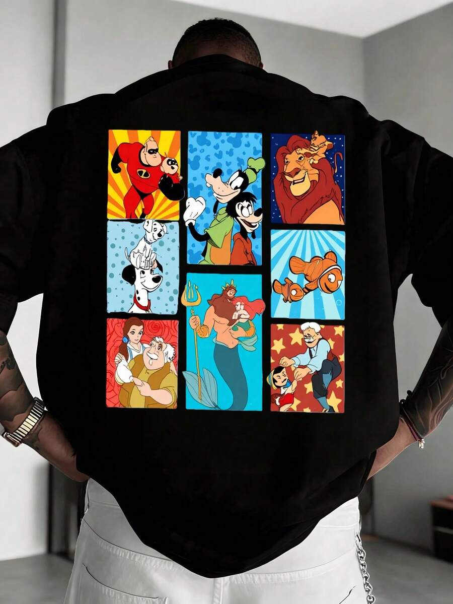 Camiseta , clásicos, personajes icónicos, estampado colorido, cuello redondo, manga corta, diversión, parques temáticos, salidas amigos, regalo, fanáticos , ropa fandom, familiar, verano 2026,playera de hombre,ropa de hombre,tops,regalos para hombre,nacional envio,oversize hombre. - Negro - Ver 1