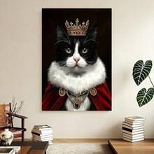 Con marco 1 Pieza de Arte en Lienzo Enmarcado - Elegante Gato Tuxedo Blanco y con Corona y Bata Roja, Retrato Real del Mascota - Decoración Perfecta para Sala o Estudio - Regalo Ideal para Amantes de los Gatos - Impresión en Lienzo - Decoración Interior, Plano 2D, Ideal para Habitaciones - Enmarcado - Ver 4