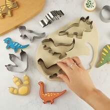 8pcs/12pcs Dinosaur Cookie Cutter Set, Stainless Steel Cookie Molds With Gift Box, Includes Triceratops, Dinosaur Egg, Pteranodon, Dinosaur Footprint, Spinosaurus, Tyrannosaurus Rex Shapes, Suitable For DIY, Kitchen, Baking, Children Dinosaur Themed Birthday Party - Silver - View 6