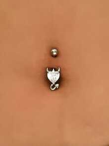 1件创意立方氧化锆恶魔之心肚脐环，适合日常佩戴和派对场合 - 銀色 - 查看 1