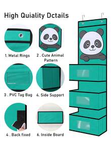 1PC Large 3-Pocket Hanging Storage Organizer 102*30*15cm, Cute Animal Non-Woven Over Door Organizer With Clear Label Window, Nursery Baby Closet Bedroom Bathroom Wall Storage Bag - Multicolor - View 5