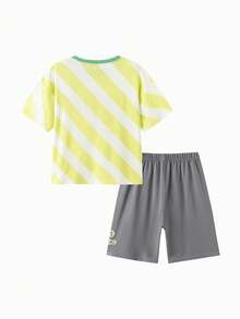 Balabala Kids Pajama Set, Breathable Cotton, Cooling & Antibacterial Summer Sleepwear - Yellow-green Hue - View 2