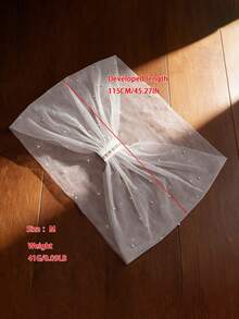 1件女士无肩带披肩，珍珠串珠雪纺短披肩，连衣裙外套 - 乳白色 - 查看 13