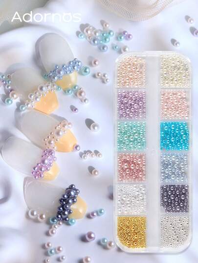 12 Grids/Box Spring Summer Shiny Bubble Nails Accessories Colorful Mixed Resin Pearls Nail Charms Bubble Beads Nail Art Decoration Parts