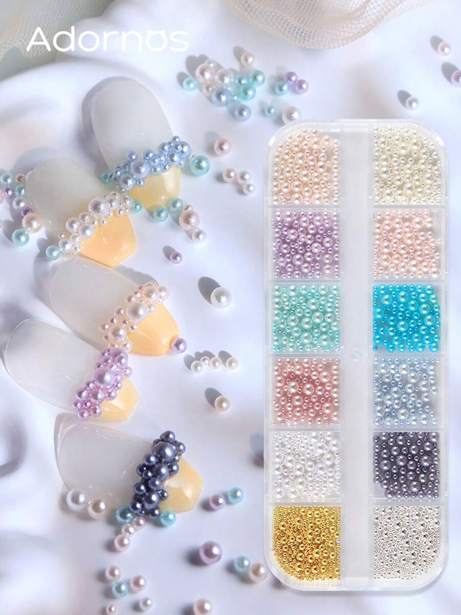 12 ô/hộp Phụ kiện móng tay bong bóng lấp lánh mùa xuân hè, hạt nhựa nhiều màu sắc, phụ kiện trang trí móng tay, hạt bong bóng, phụ kiện nghệ thuật làm móng