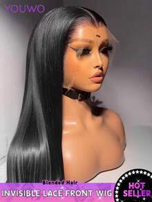 34 Inch 200% Density Lace Front Wigs 32 Inch 13x4 Ear To Ear Lace Front Wigs Straight Lace Frontal Wigs Blended Human Hair HD Lace Pre Plucked With Baby Hair Brazilian Wigs Virgin 200% Density - Natural & Black - View 2