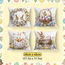 4件套复活节兔子、花卉和彩蛋图案抱枕套，单面印花，适用于客厅、卧室、家居装饰，四季皆宜 - 彩色 - 查看 13