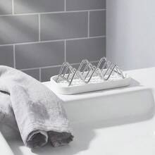 1个不锈钢W型沥水架兼皂盒，节省空间的洗碗池收纳架，带防滑皂托 - 銀色 - 查看 5