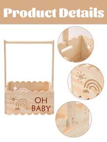 1 Set Wooden Storage Box And Hanger, Baby Shower Decor, Jungle Animal Pattern Clothes Hanger, Baby Garment Rack, "Oh Baby" Design Baby Storage Box, Wooden Storage Basket, Baby Shower Doll Storage Box, Wardrobe Hanger, Gender Reveal Party Decor, Bedroom Storage, Wardrobe Decor, Home Decor, Baby Party Decoration, Gift For Baby Boy And Girl - Natural Wood Color - View 12