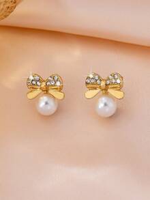 1 Pair Classic Elegant Minimalist Bow Earrings, Versatile For Women - Multicolor - View 3