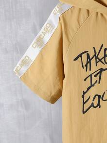 Bộ quần áo trẻ em trai gồm áo hoodie và quần short nhẹ, kiểu dáng thường ngày, phù hợp đi học, mùa xuân/hè. - Màu vàng - Xem 4