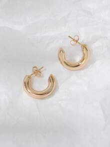 时尚18K不锈钢镂空C形耳环，适合女性日常佩戴 - 金色 - 查看 5