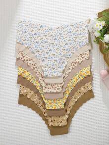 8条/包 - 女士无缝舒适柔软面料内裤，精致佩斯利印花设计女士内衣 - 彩色 - 查看 2