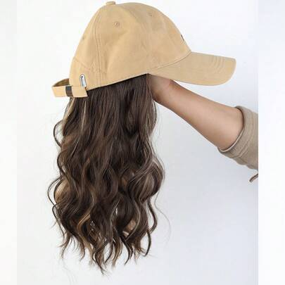 Khaki Peaked Cap With 3D Embroidery, Perm Wig With Dip-Dye