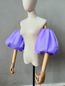 1 tay áo satin trắng có thiết kế bồng bềnh & 2 tay áo ngắn màu đen co giãn có chi tiết trang trí cho cô dâu mùa thu - Nhiều màu - Xem 30