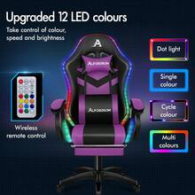 ALFORDSON 1 Pack Black PU Leather LED Massage Gaming Chair With Headrest And Lumbar Support - Purple - View 5