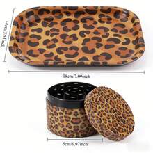 OFFPUFF 2 Pieces Leopard Print  Rolling Tray And Herb Grinder Set - Beo - Xem 3