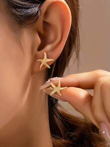 1 对不对称海星耳钉，简约时尚，适合日常佩戴、派对、海滩、婚礼、舞会、校园、宴会 - 翹腳海星 - 查看 3