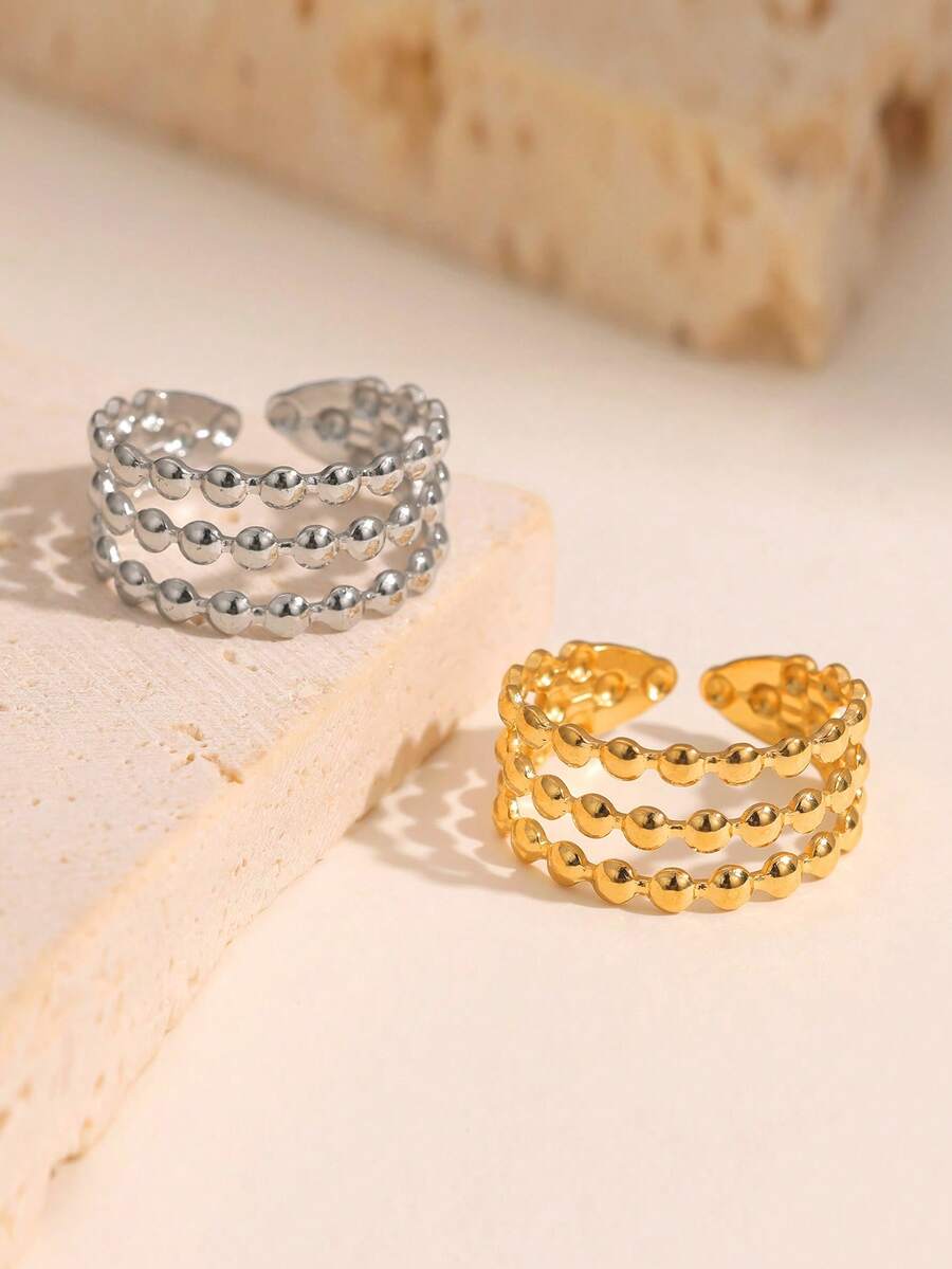 1pc Minimalist Chic Personalized Design Versatile Luxury Sense Gold-Plated Stainless Steel Polka Dot Geometric Open Ring, Suitable For Women's Daily, Party, And Date Wear - Open Ring - View 1