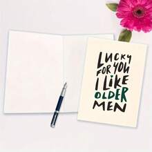 Funny Birthday Card For Men, Husband Birthday Gift, Mature Man Birthday Card, Boyfriend Birthday Card, "You're So Lucky, I Love Mature Men" / Thick Paper + Envelope, Christmas - Khaki - View 5