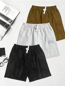 Men's Lightweight Breathable Embossed Shorts | Elastic Waist Drawstring Casual Shorts With Embossed Logo - Black - View 7