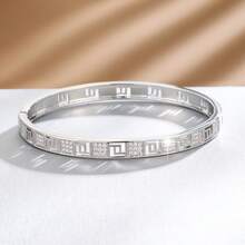 1pc Fashionable Geometric Hollow Design Cubic Zirconia Inlaid Women Bracelet - Multicolor - View 7