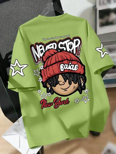 Camiseta de cuello redondo con estampado de dibujos animados para niños adolescentes, informal y cómoda, suave, adecuada para niños adolescentes en verano