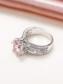 1pc Fashion Square Cubic Zirconia Ring, Suitable For Wedding, Engagement, Jewelry Gift For Valentine's Day - Champagne - View 7