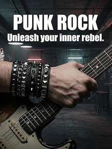 朋克风铆钉手链，皮革铆钉手链套装，Y2K铆钉腕链配饰 - 黑色 - 查看 2