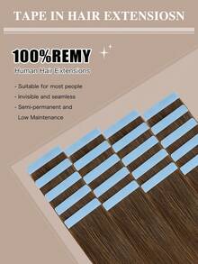 Yilite 20片/包，12-24英寸黑色真人发接发，双面胶带，无缝直发发片，50克，4号巧克力棕色 - S4 - 查看 3