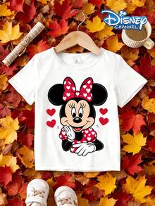 Disney Newborn Baby Girls Cute Heart Print T-Shirt, Soft Breathable Pure Cotton Short Sleeve Summer Top - 白色 - 查看 1