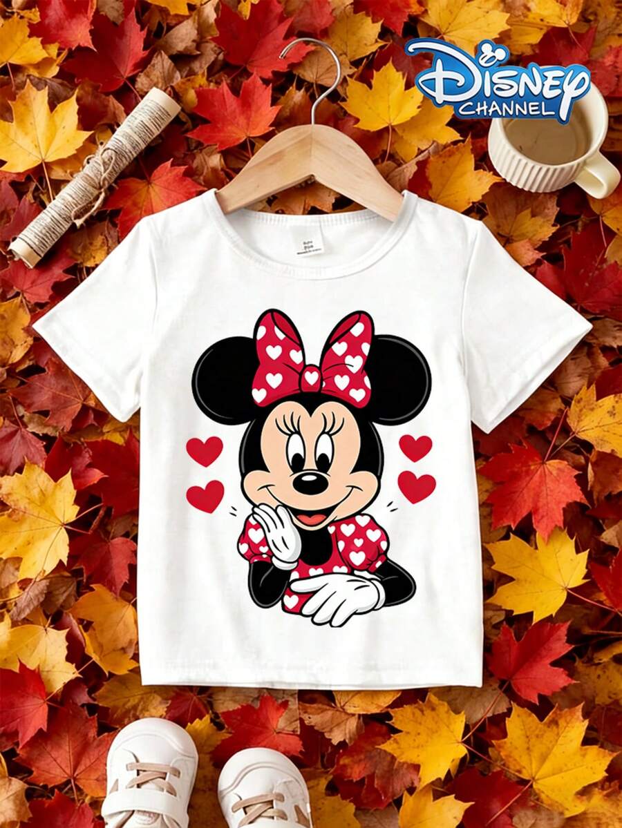 Disney Newborn Baby Girls Cute Heart Print T-Shirt, Soft Breathable Pure Cotton Short Sleeve Summer Top - 白色 - 查看 1
