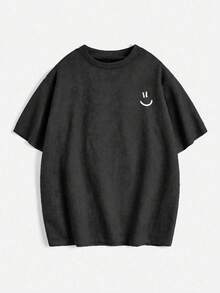 1pc Boys' Youth Sports Commute Casual Suede Print Short Sleeve Shirt, Spring Summer Autumn - Black - View 5