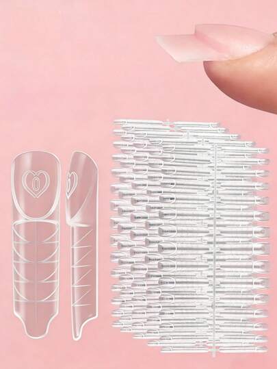 30 piezas/Caja Molde de uñas francesas 3D de dos colores, herramienta DIY reutilizable para salón de uñas con 15 tamaños, uñas postizas de acrílico talla grande gruesas con pre-puntuación, pegatinas de extensión de uñas de cobertura completa y resistentes