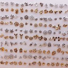 100 Pairs Assorted Gold & Silver Color Rhinestone Plastic Stud Earrings Set, Minimalist Fashion Versatile Earrings, Sponge Packaging Without Box - Gold and Silver Mixed With White Diamonds, Without Box - View 4