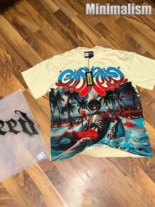 Godspeed Tee ,100% Cotton Printed T-Shirt, High Quality Thick Heavyweight, New Autumn Fashion For Men, Premium Cotton Fabric, Suitable For Street Style, Machine Washable, Daily Gift. - 杏色3 - 查看 3